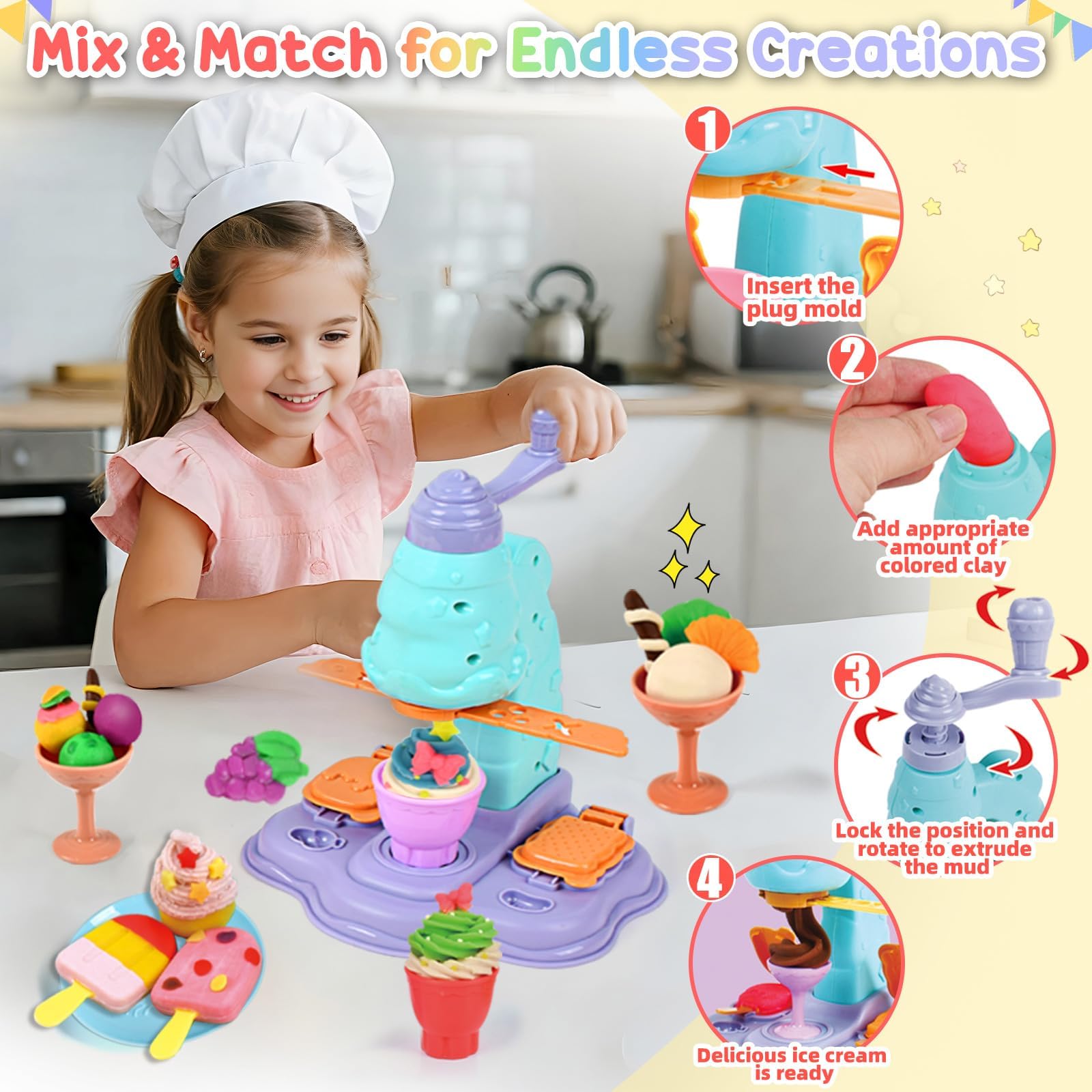 Spielzeug für 3–8 Jahre alte Kinder: Play Color Dough Set für Kinder, 4-in-1 Play Doh Zubehör mit Werkzeugen und Ausstechern, Geschenke für 3, 4, 5, 6, 7, 8 Jahre, Kinder, Kunst, Handwerk