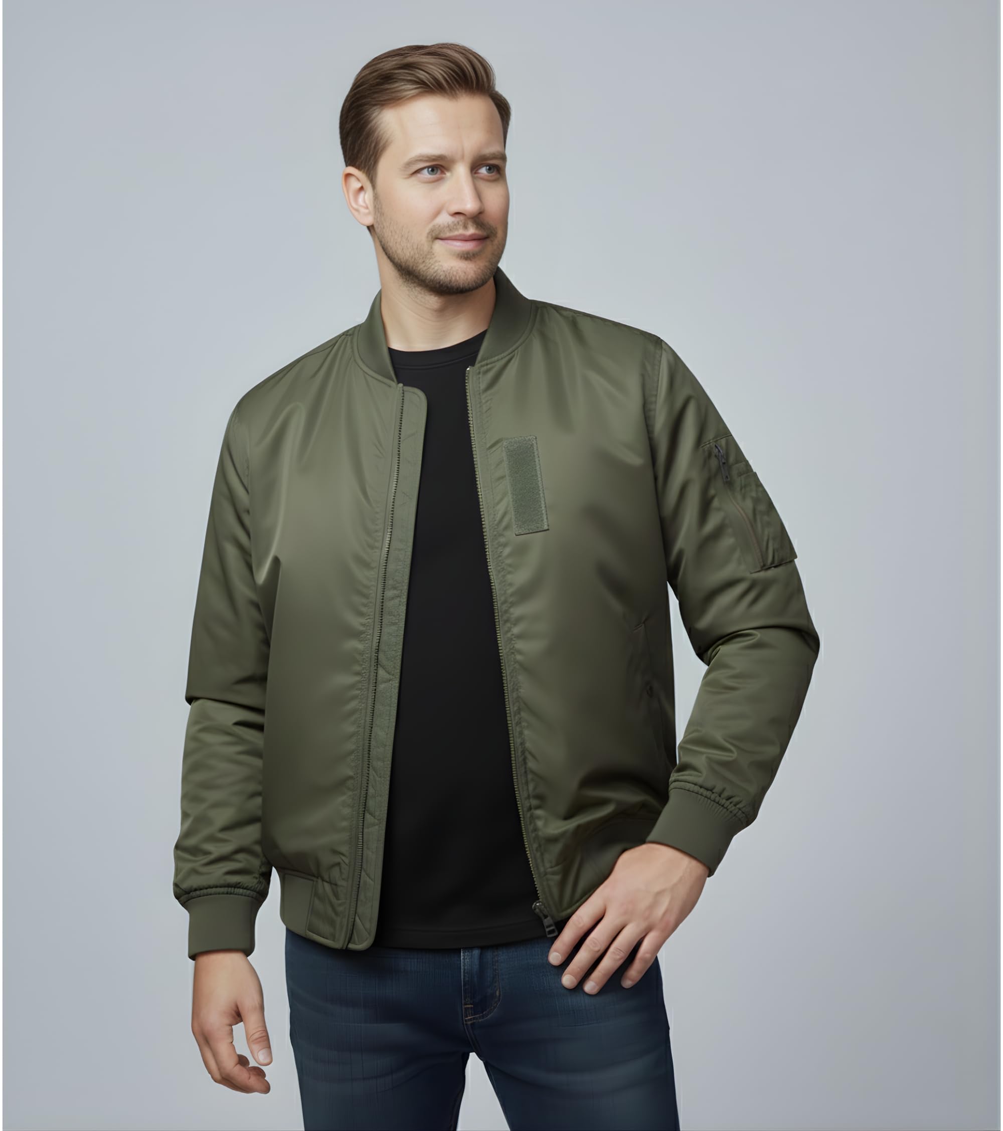 L'MONTE Polyester Men's Imported Windproof Standard Length Bomber Casual Fall Winter Jacket Full Zip Padded Coats Outwear (Medium, Green) 2