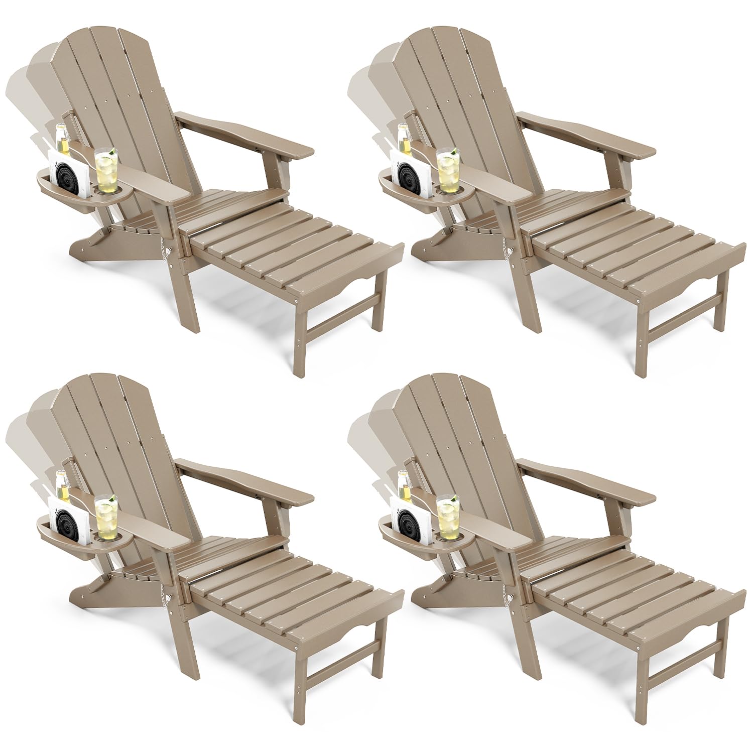 NAVINE Adjustable Adirondack Chair with Ret retractable Ottoman Set of 4