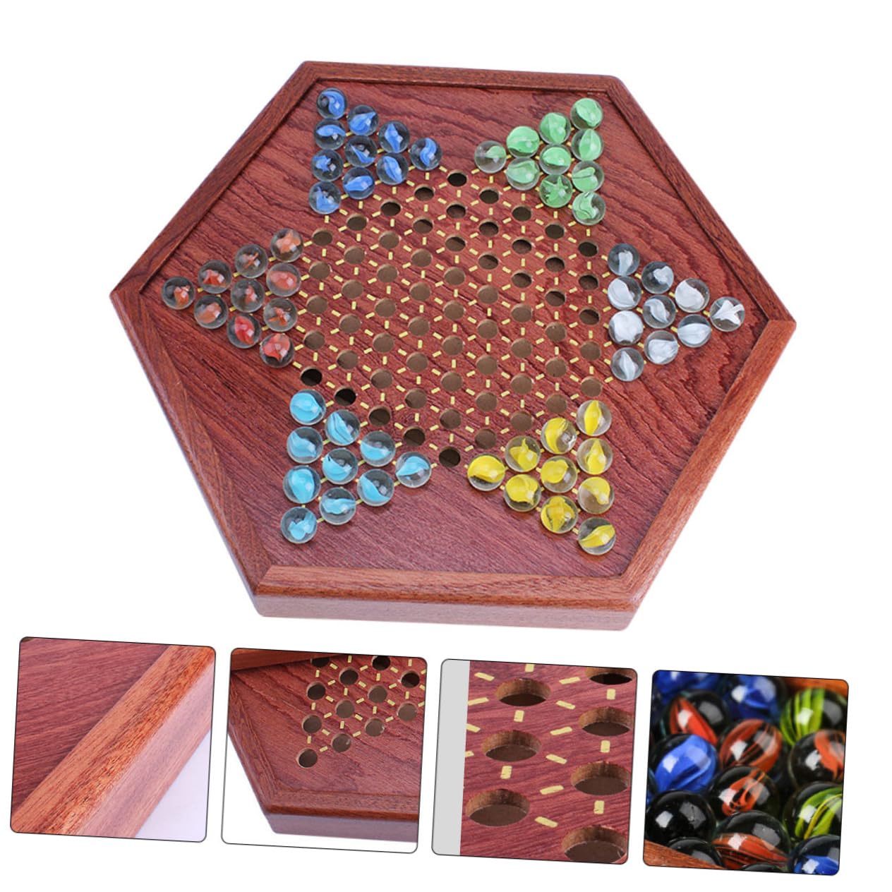 BESTonZON 1 Jeu Dames Jeu De Plateau De Société De Saut D'échecs Stratégique Puzzle De Billes Chinoises De Société Halma ?x De Société? Jouet Casse-tête en Bois Brown
