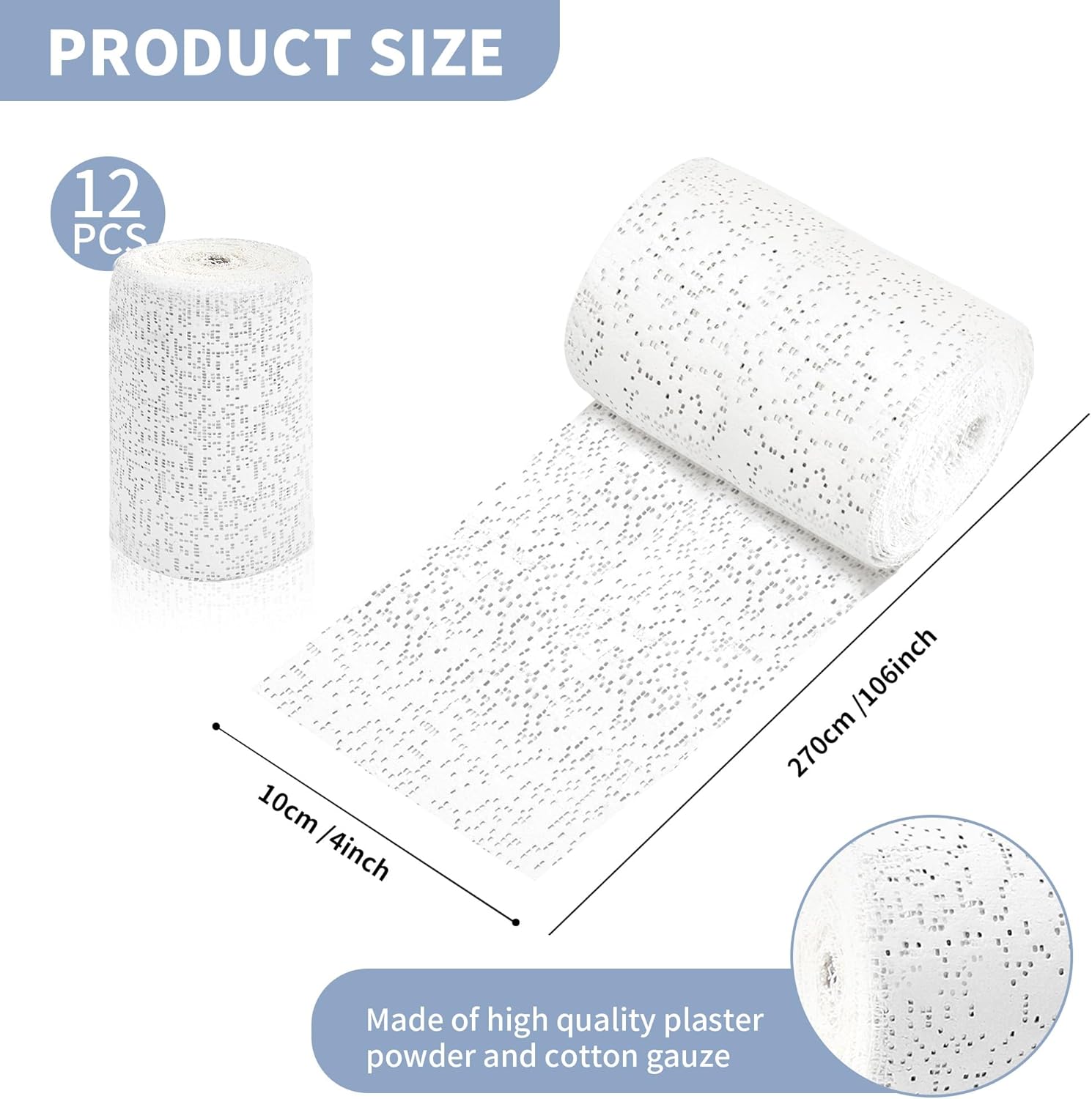 12 Rolls Plaster Cloth Rolls, Plaster Gauze Bandages for Craft Projects, Mask Making, Belly Casts, Body Molds, 4 x 106 Inches