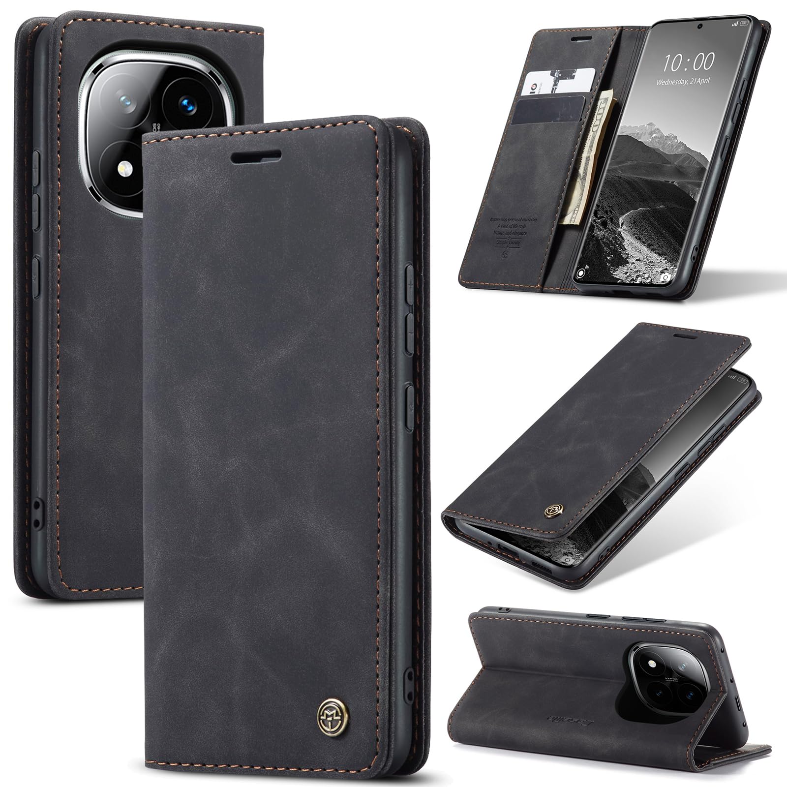 Azororo Cover per Xiaomi Redmi Note 14 Pro Plus 5G, Premium PU Pelle Custodia, Magnetica Carta Fessura Portafoglio Case, Flip Cavalletto Custodia per Redmi Note 14 Pro Plus 5G - Nero