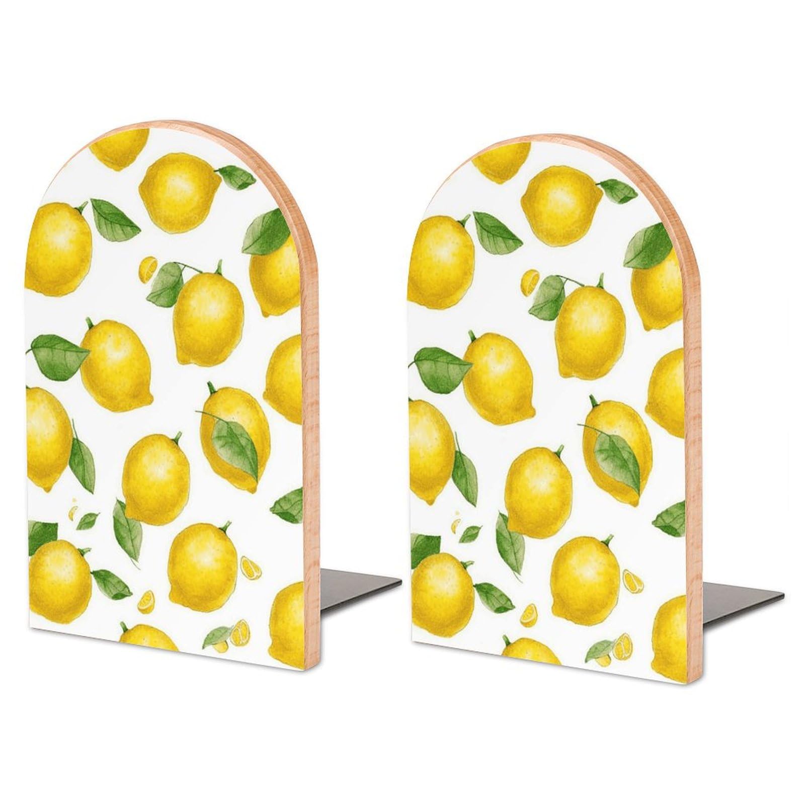 Serre-livres réglables en hêtre et fer jaune à motif citron pour bureau