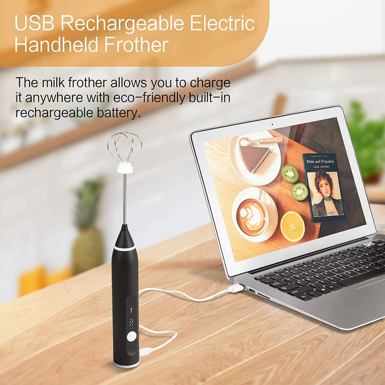 Annadue Batteur à œufs électrique, Mélangeur Automatique pour Mousseur à Lait, Mélangeur Réglable à 3 Vitesses avec Chargement USB, électrique Portatif pour la Cuisson du café dans la Cuisine
