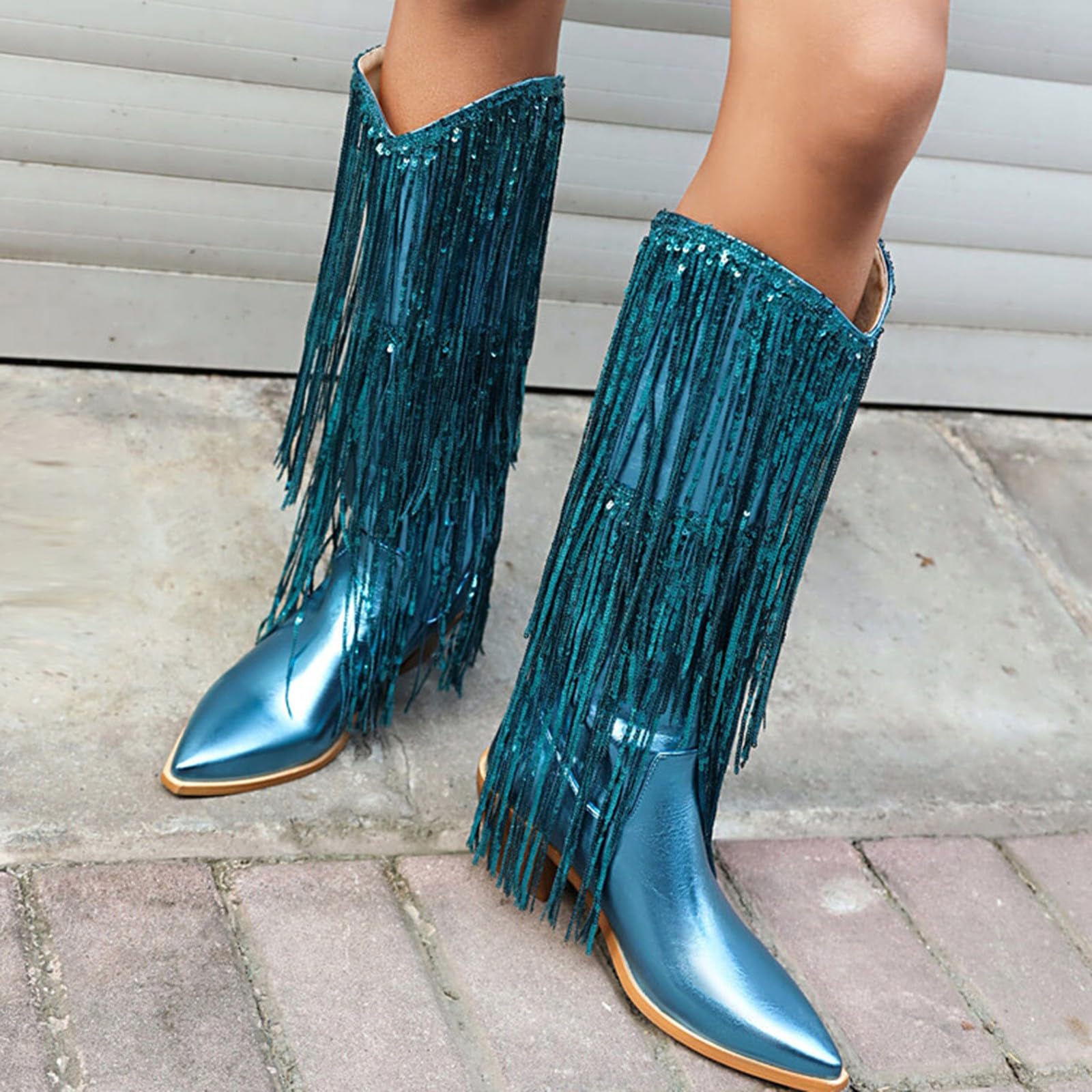 Damen Cowboystiefel Mit Fransen Für Winterstiefel Gefüttert Elegant