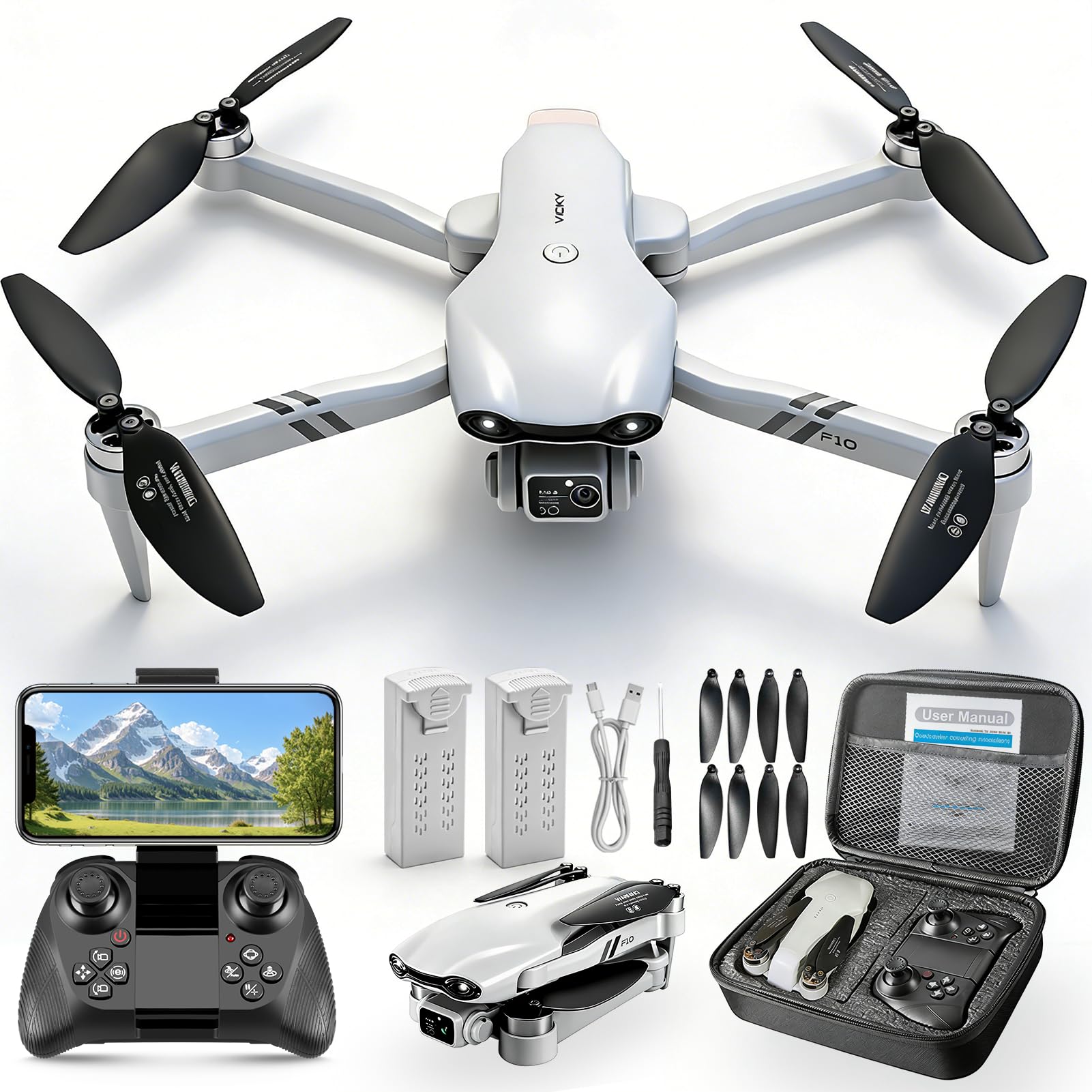 Jiakora Dron con Cámara para Niños y Adultos, Drone para Principiantes, FPV Mini Drone Plegable, Dron Cuadricóptero con Motor sin Escobilla, 2 Baterías, Hover Automático, Regalos Juguetes Niño 8+ años
