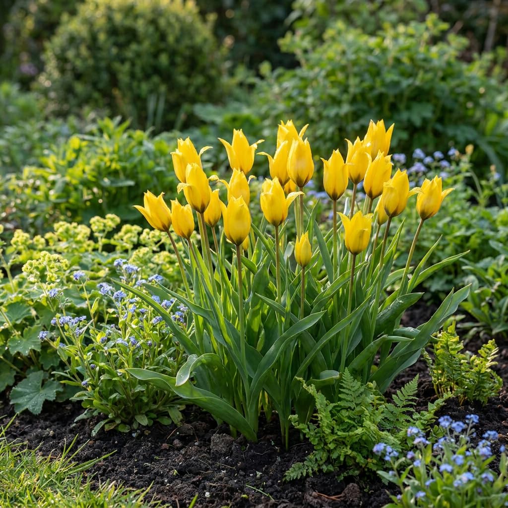 Green boutiQ - 160x Tulipa Sylvestris - Tulipe sauvage - Jaune - Bulbe naturalisant - Calibre 5/6