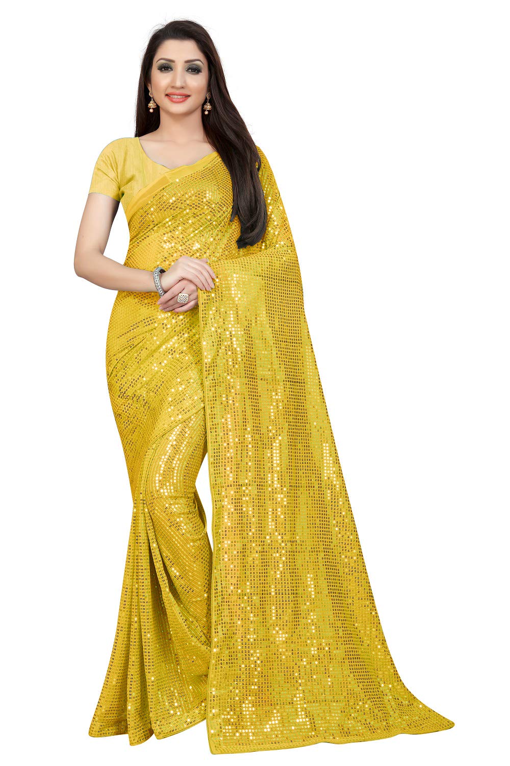 Florely Women's Pure Georgette sequence saree with unstiched blouse piece(Free size)