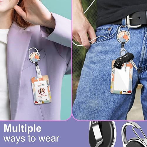 Miniatura 5 de Soporte para tarjetas de identificación con cordón y clip retráctil para carretes de insignias, tarjeta de arte abstracto bohemio, etiqueta de