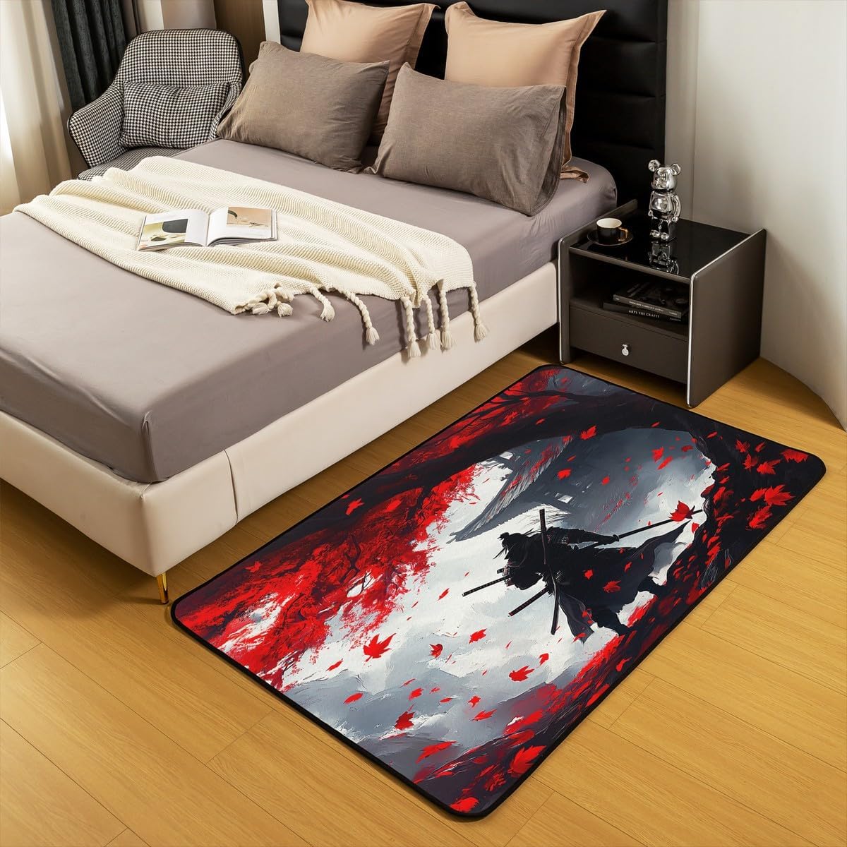 Feelyou Kids Samurai Living Room Rugs Area Rug 5x7, Japanese Style Accent Rug Japanese Ukiyoe Indoor Floor Mat Boys Girls Sunset Teens Decorative Rug Decor