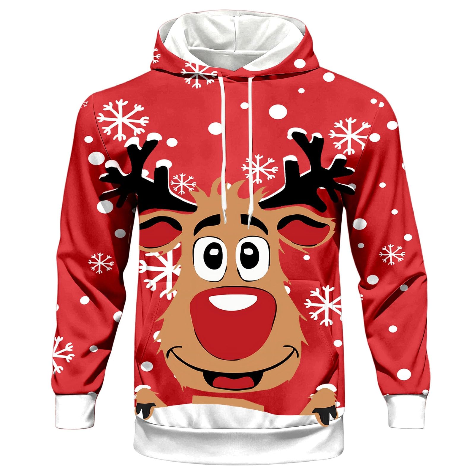 Generisch Świąteczny dres męski do joggingu, na Boże Narodzenie, zestaw 2-częściowy, funky Reindeer, nadruk 3D, strój bożonarodzeniowy z polarowymi bluzami z kapturem + spodnie do biegania