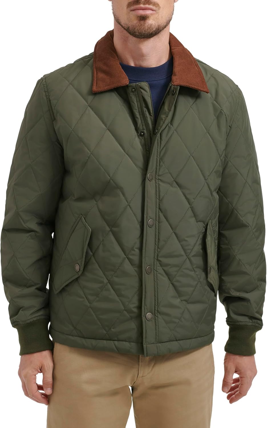 DOCKERS Men's Diamond Quilted Jacket With Corduroy Collar
