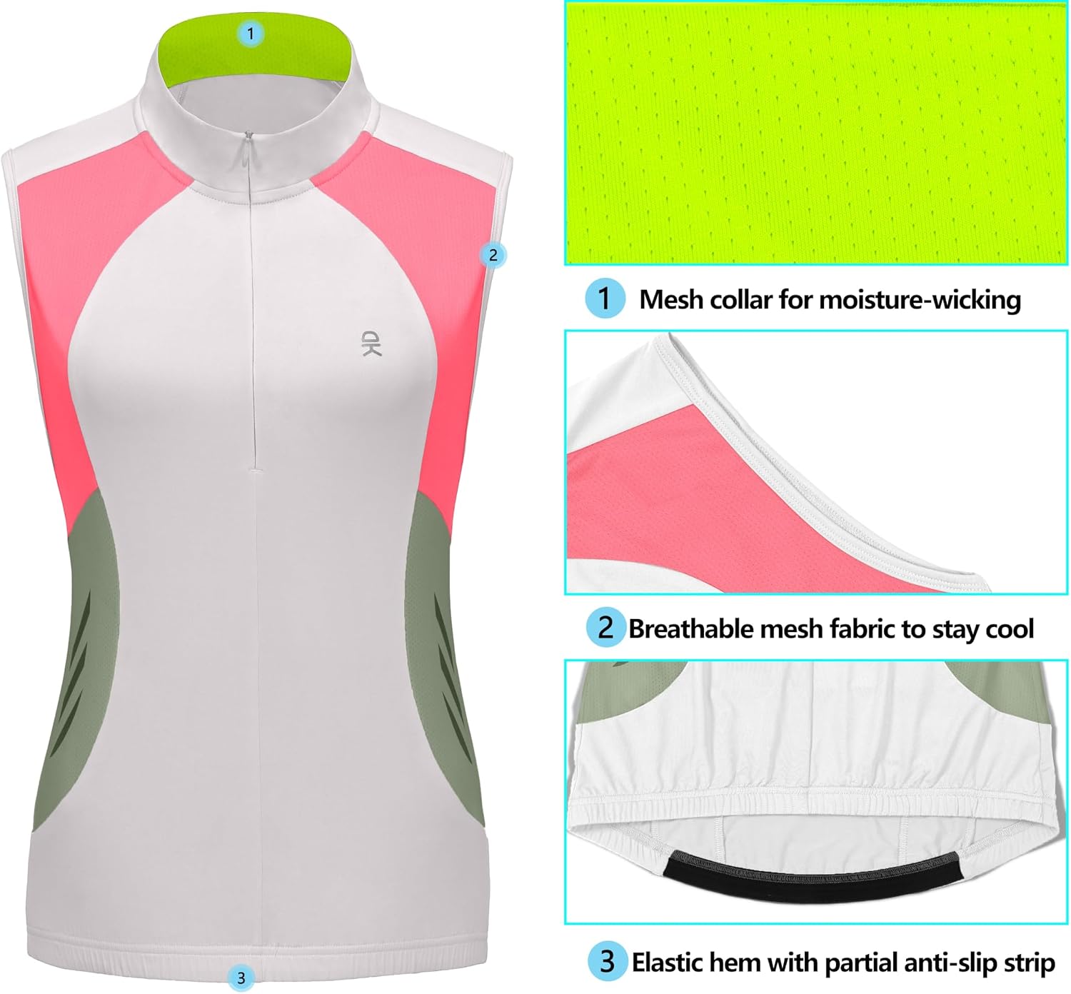 Little Donkey Andy Women's Half Zip Breathable Cycling Vests Reflective Sleeveless Jerseys Shirts Golf 4 Rear Pockets