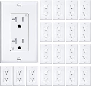 BESTTEN 20 Pack 20 Amp Decor Wall Receptacle Outlet, 20A Tamper-Resistant (TR) Electrical Outlet with Wallplate, Residential and Commercial Use, UL Listed, White