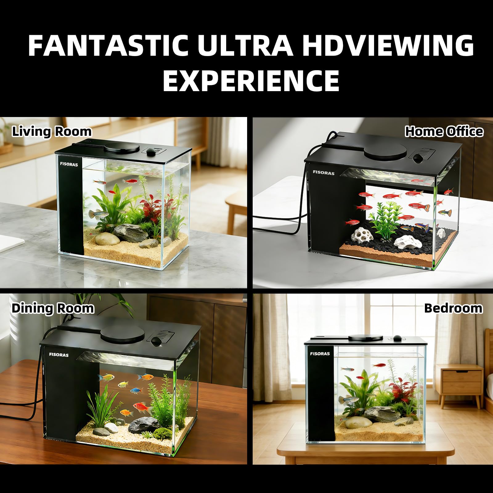 Petit kit d'aquarium de 3,7 l avec pompe à filtre à eau et lumière LED | Idéal pour les petits poissons