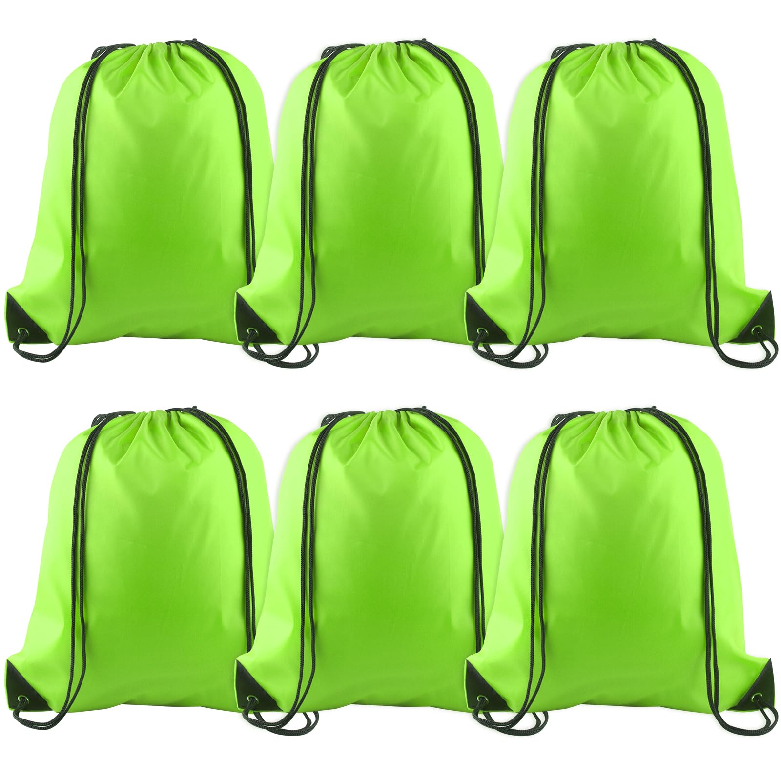 PLULON 6 Pcs Drawstring Bags Bulk Fluorescent Green Drawstring Backpack String Backpack Cinch Sack Sport Gym Backpack Bags for Yoga Traveling Outdoor Sports