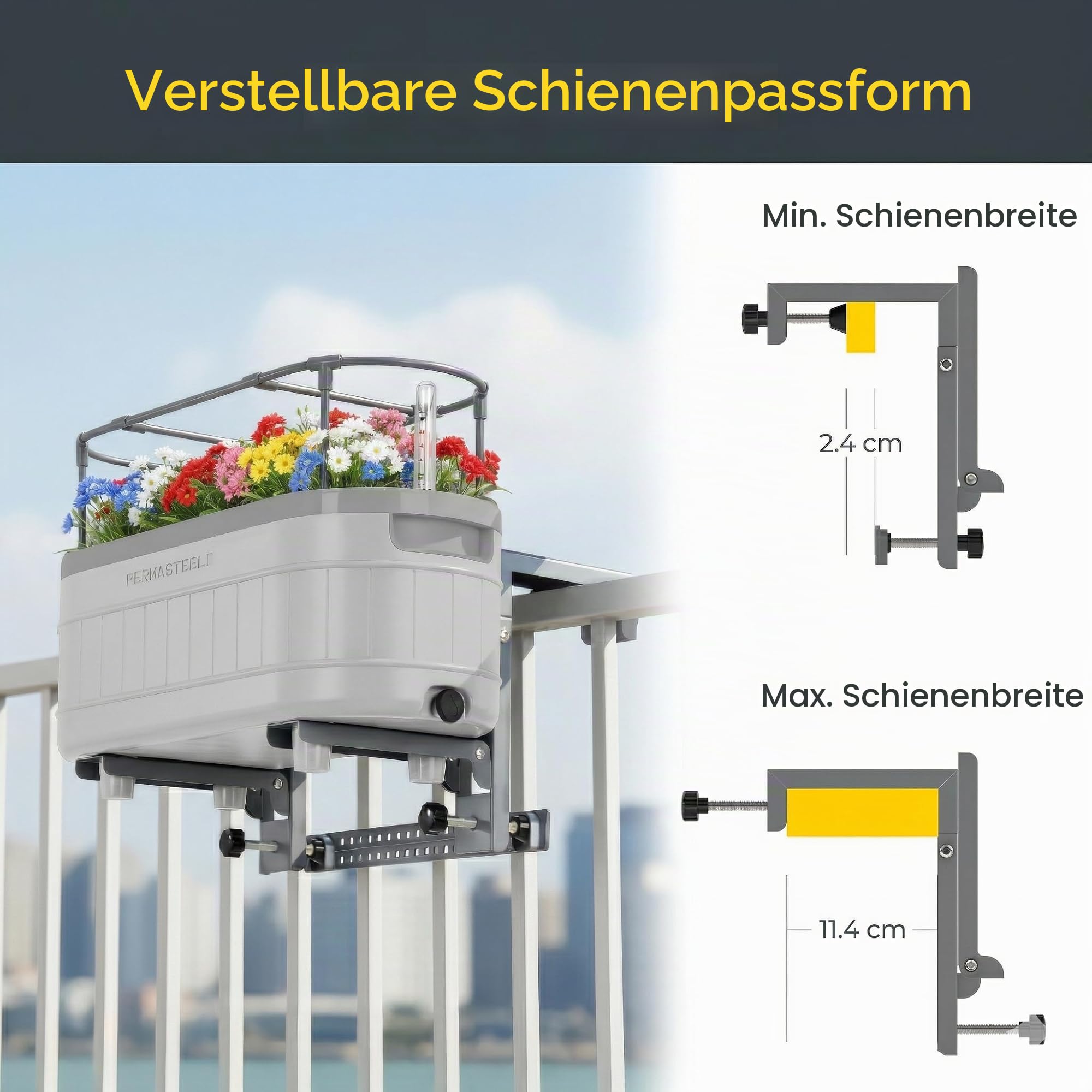 Permasteel Kräutergarten mit Rankhilfe und Bewässerungssystem - Pflanztöpfe mit Wasserspeicher für Fensterbank, Küche oder Balkon - 45 cm - Kräutertopf Selbstbewässernd inkl Wandhalterung - Weiss