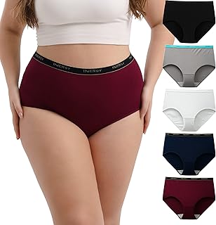 INNERSY Women's Large Sizes Panties Cotton High Waist Briefs Maxi Underwear Pack of 5