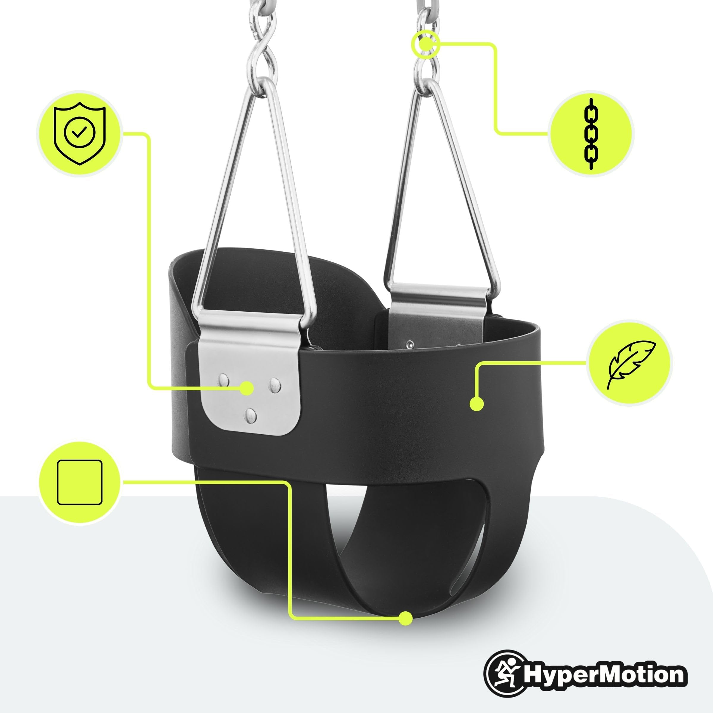 HyperMotion Altalena a catena per bambini piccoli con schienale alto, seduta in schiuma EVA, resistente agli agenti atmosferici, per giardino con moschettoni, 22 kg max