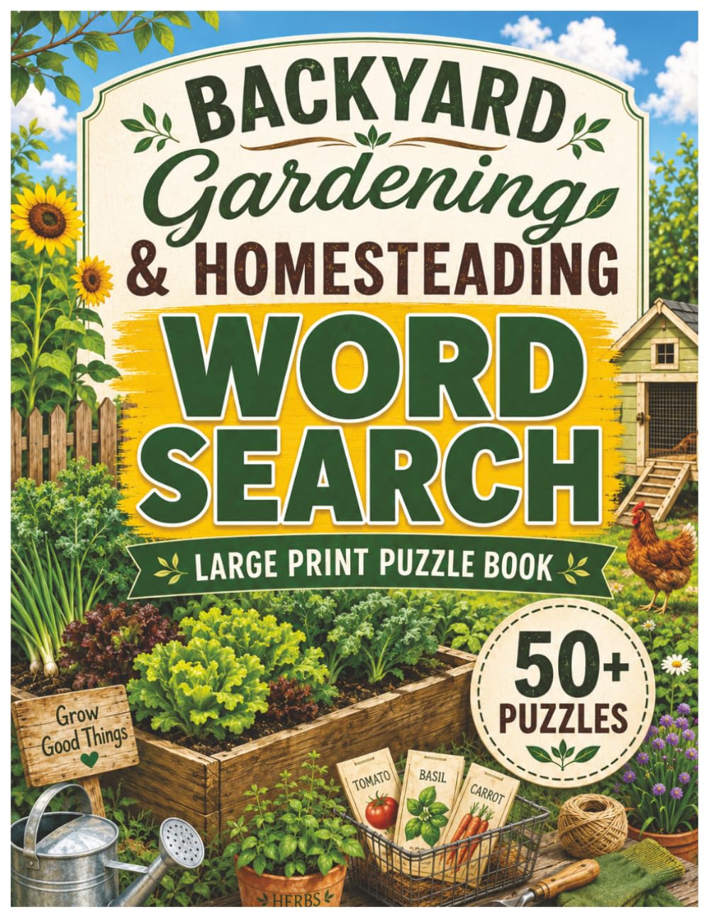 Backyard Gardening & Homesteading Word Search: Large Print Puzzle Book with 50+ Relaxing Puzzles for Garden Lovers