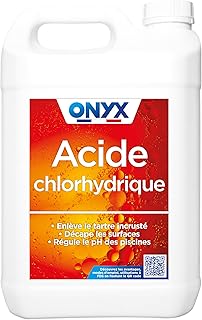 Onyx - Acide Chlorhydrique 23% - Décapant, Détartrant WC, Canalisations et Métaux, Produit Nettoyant Multi-Surface, Carrelage, Terre Cuite, Cuivre - Régulateur PH Piscine - Fabrication Française - 5L