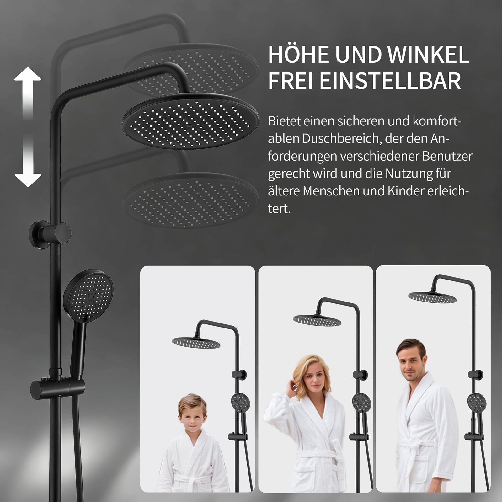 HOMELODY Duschsystem mit Armatur Schwarz - Regendusche mit Armatur LED Temperature Display, 25 cm Rund Regendusche, 3 Strahlarten Duschkopf,Duscharmatur Komplettset, Duschset