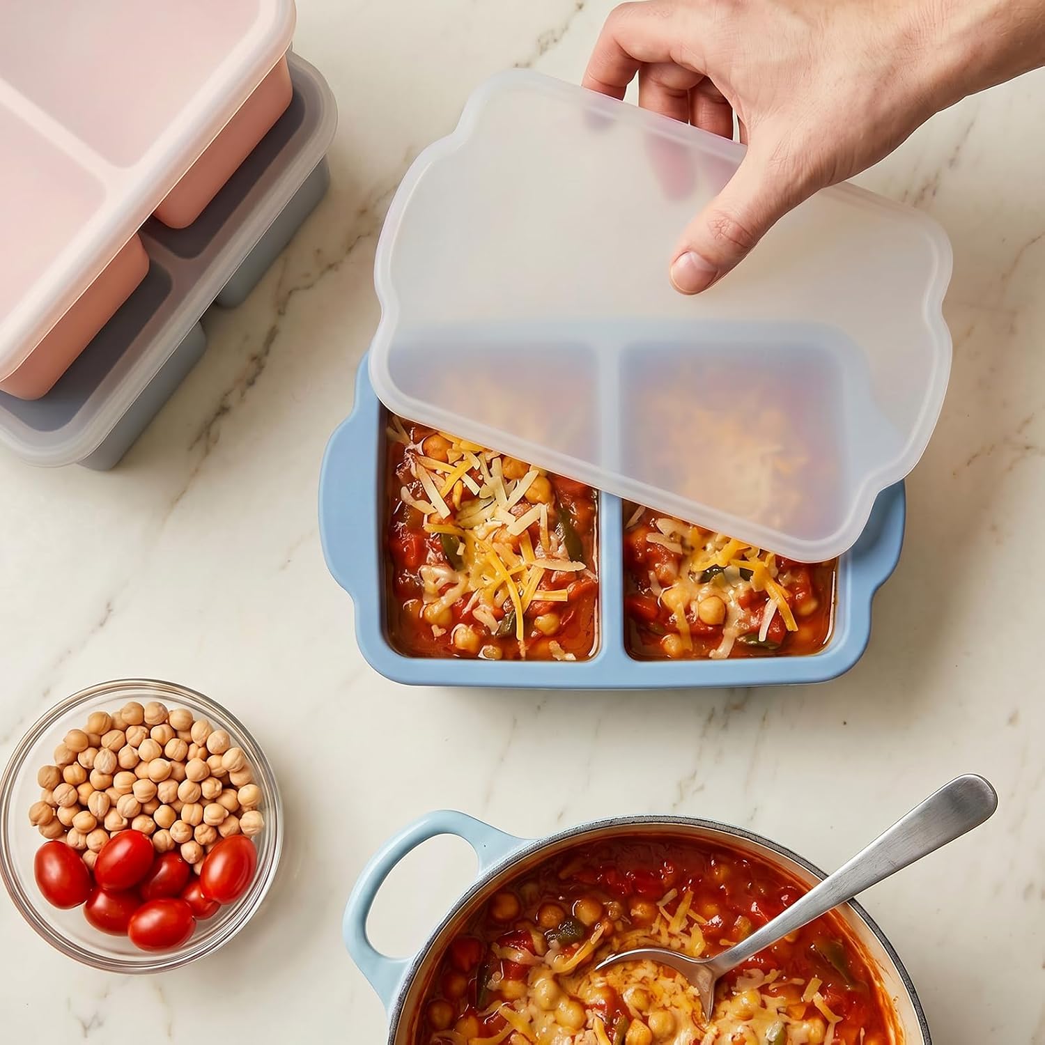 5 Pack Silicone Freezer Trays with Lids, Soup Cubes Freezer Molds, 1-Cup Food Storage Container, Dishwasher, Leakproof, Oven Safe, Stackable, Ideal for Soup, Rice and More, Leftovers & Meal Prep