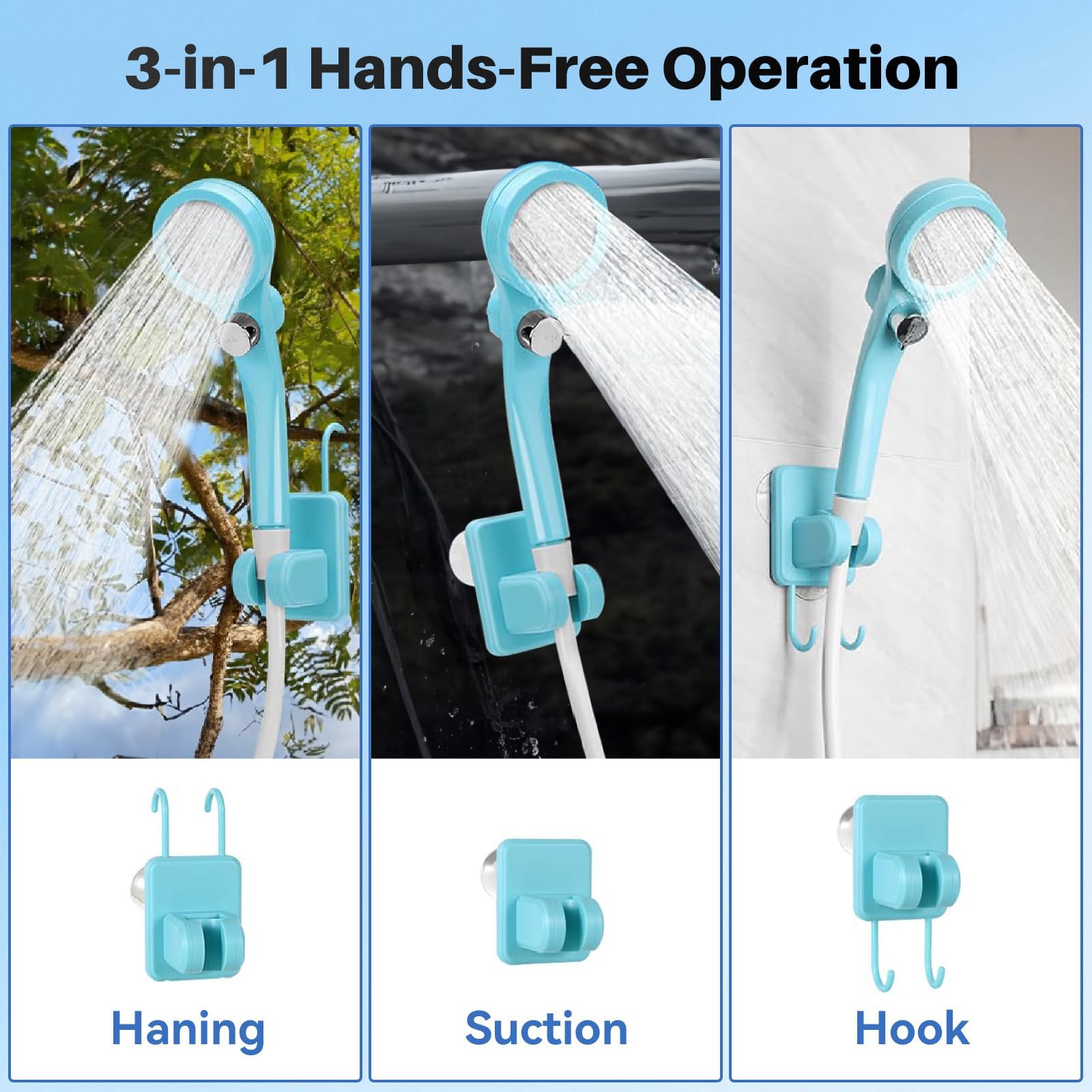 Ducha portátil de camping con calentador, ducha de camping recargable de 6000 mAh con calentador de apagado automático de 2000 W, pantalla LED, ducha climatizada al aire libre para viajes