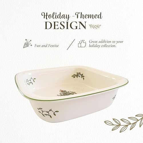 Miniatura 3 de Spode Árbol de Navidad de 10 pulgadas - Plato cuadrado para hornear de porcelana para lasaña, cazuela, postres navideños, apto para horno a mesa,