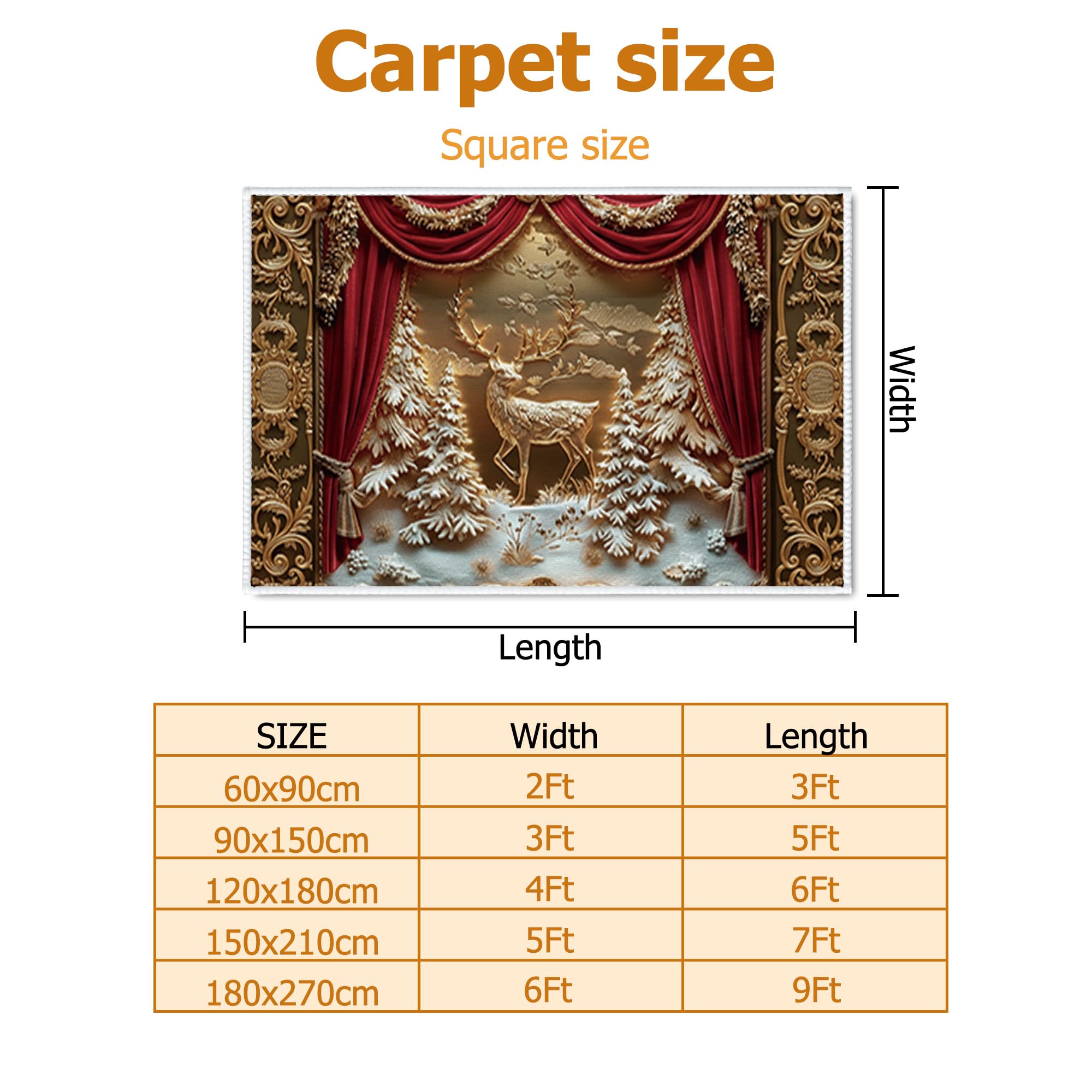 Rentier-Teppich, weihnachtlicher festlicher Vorhang, Schnee, Weihnachten, Rot, niedriger Flor, ästhetisch, rechteckig, für Wohnzimmer, Schlafzimmer, Flur, Büro, Dekoration, 122 x 150 cm