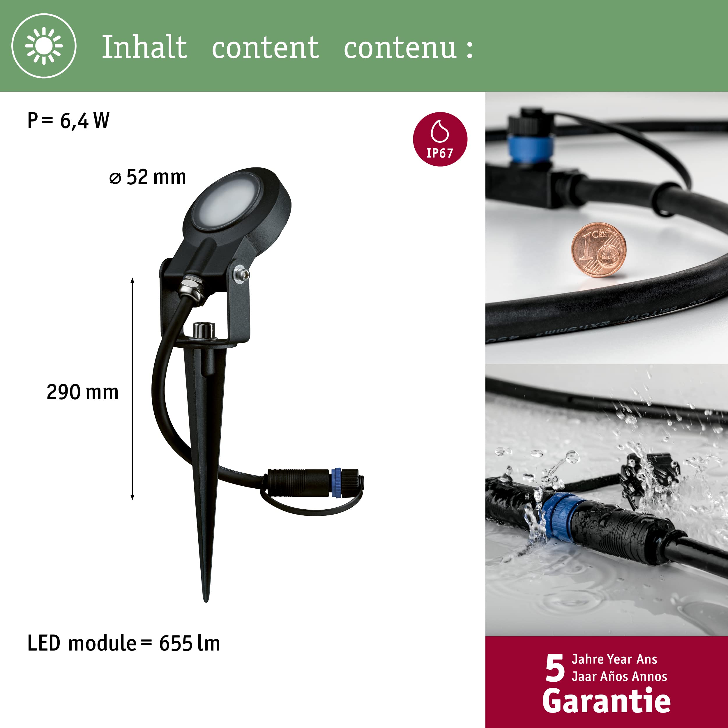 Paulmann Plug&Shine LED-Gartenstrahler 6 W Warm-Weiß Sting 93934 (3er-Pack)