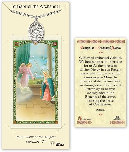 Medalla de San Gabriel Arcángel de peltre con tarjeta de oración santa laminada
