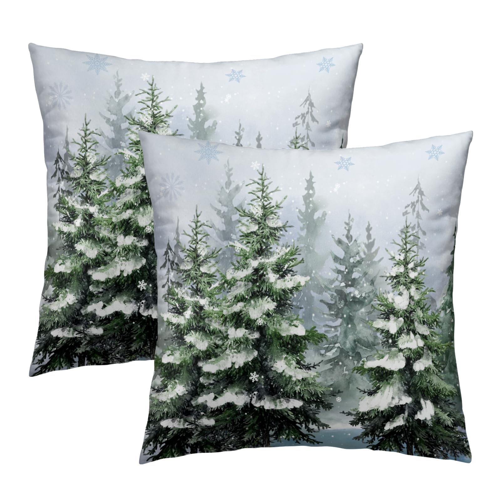 Imiss Dark Green Pine Tree Pillow Covers 18x18 Inch Set of 2 - Winter Forest Snowflake Throw Pillow Case Rustic Style Nature Decorative Cushion Cover
