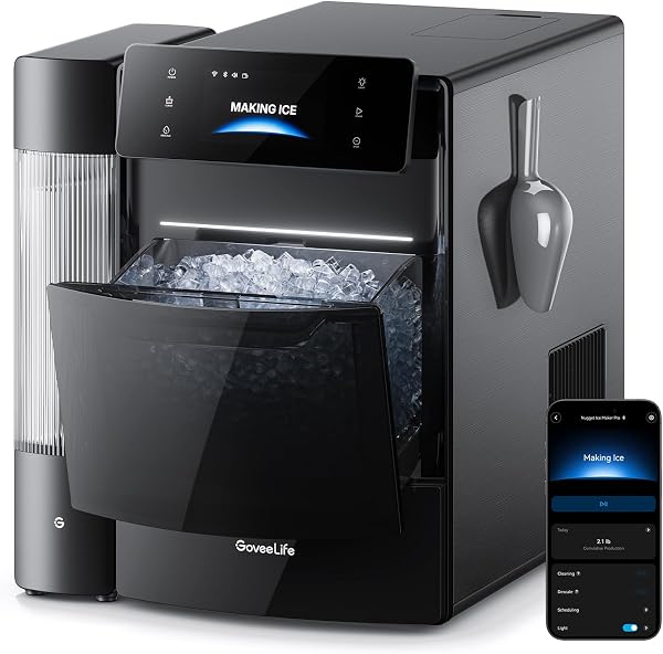 GoveeLife Smart Nugget Ice Maker Pro, 60lbs Daily, 6-Minute First Ice, 40dB Ultra-Quiet with AI NoiseGuard, App & Voice Control, Self-Clean, 3.5lbs Basket & Dual Water Tanks, for Home Kitchen, Party