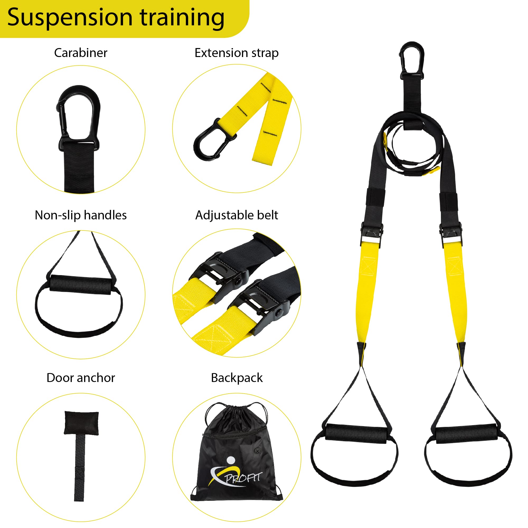 PROFIT entrenamiento en casa compatible con TRX - Con Anclaje Interior Y Exterior, Botellín Térmico, Y Cuerda Para Saltos - Ideal Para La Tonificación De Músculos Y Todo Nivel De Fitness