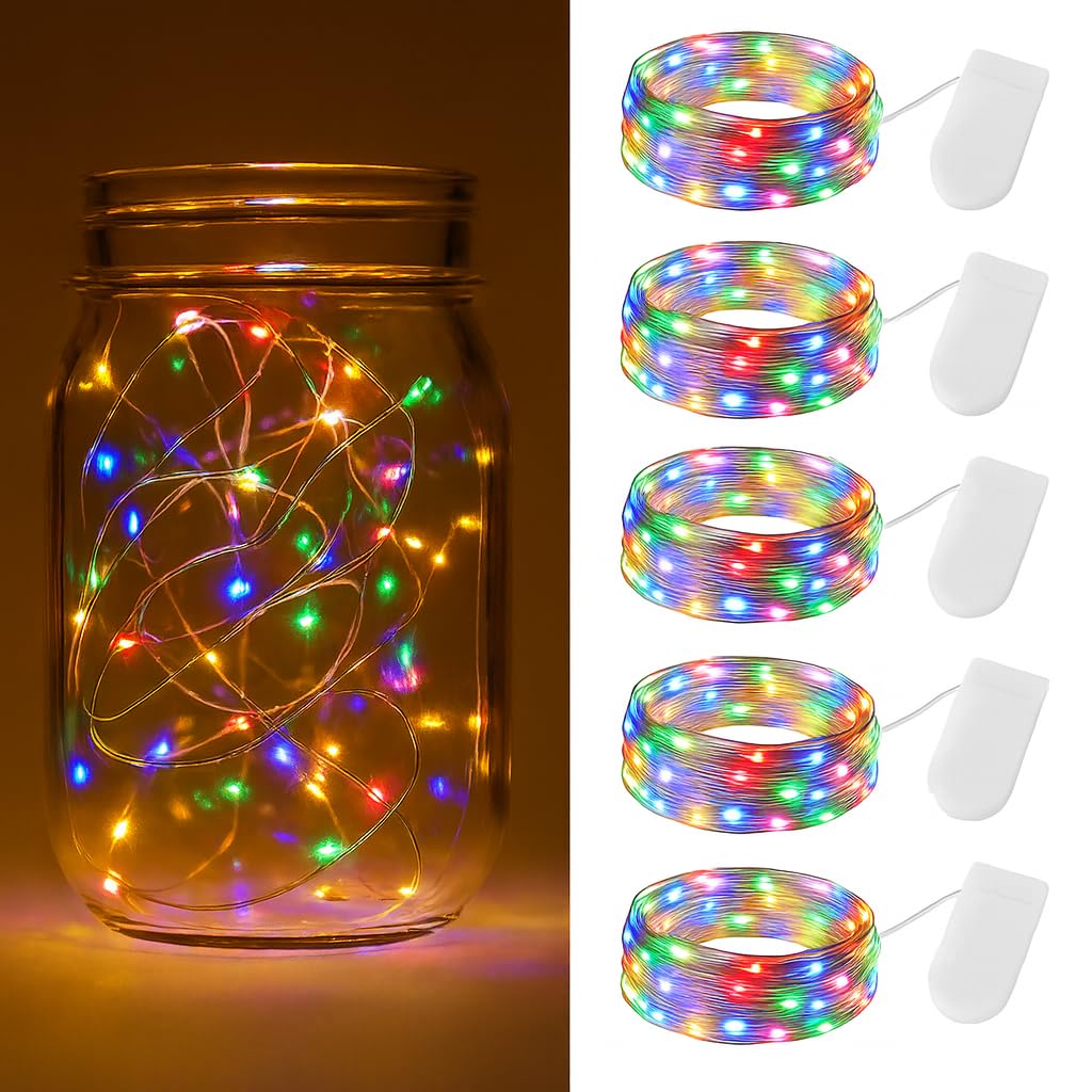 5 luces de hadas, luces de hadas de color a batería, 20 luces LED de alambre plateado, luces de hadas impermeables alimentadas por pilas para decoración de botellas de interior, dormitorio