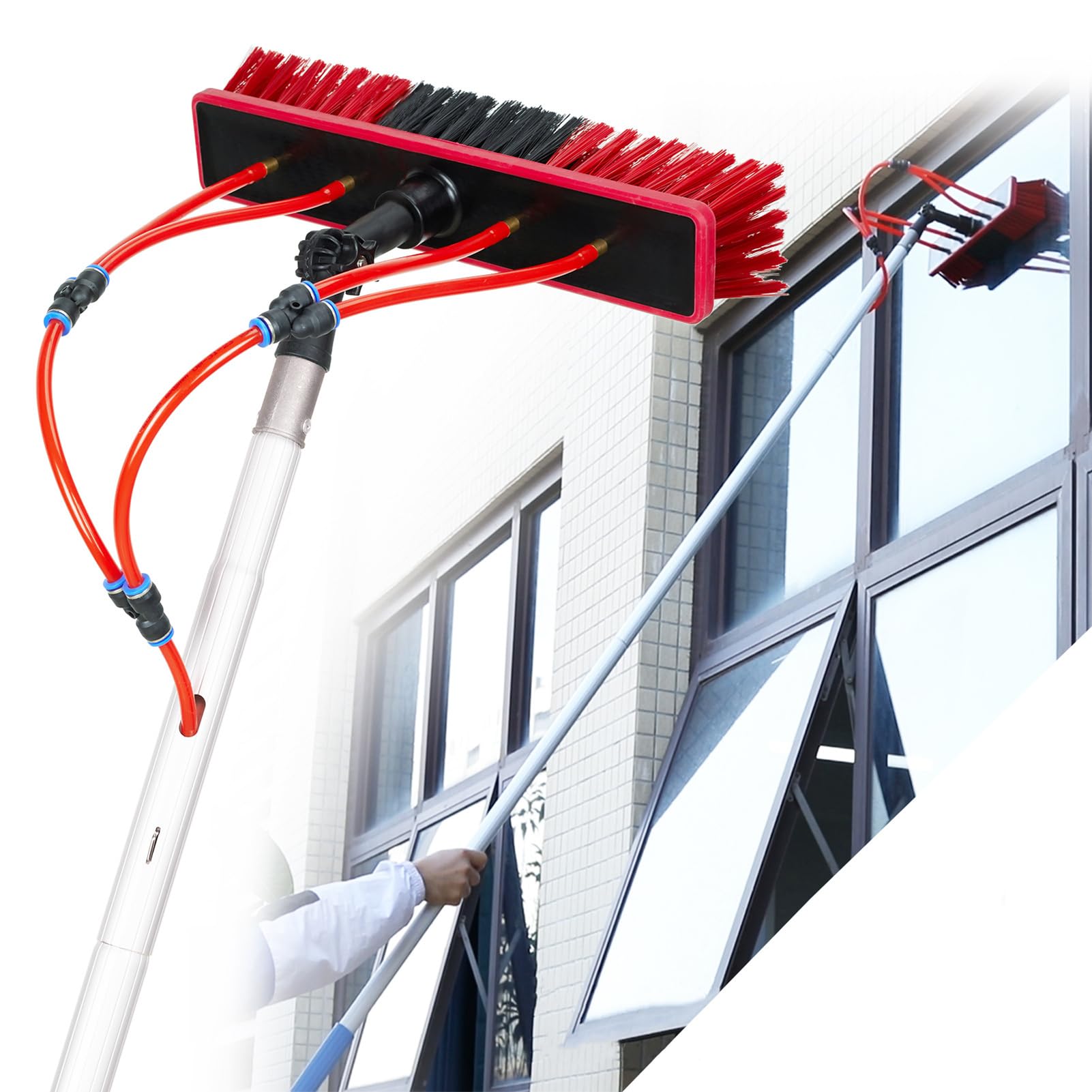 Nettoyage vitre et panneau solaire en hauteur : kit brosse télescopique eau 500 cm