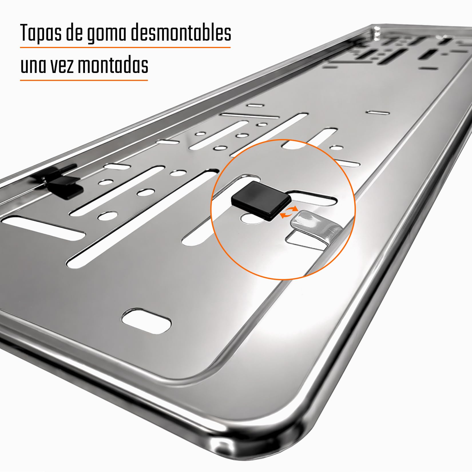 Portamatriculas Coche 520x110 mm - Soporte Matricula [2 uds.] - con 8 Tornillos - Duradero y Resistente - Porta Matricula Coche Homologado - Acero Inoxidable Pulido - Apto para Todos vehículos