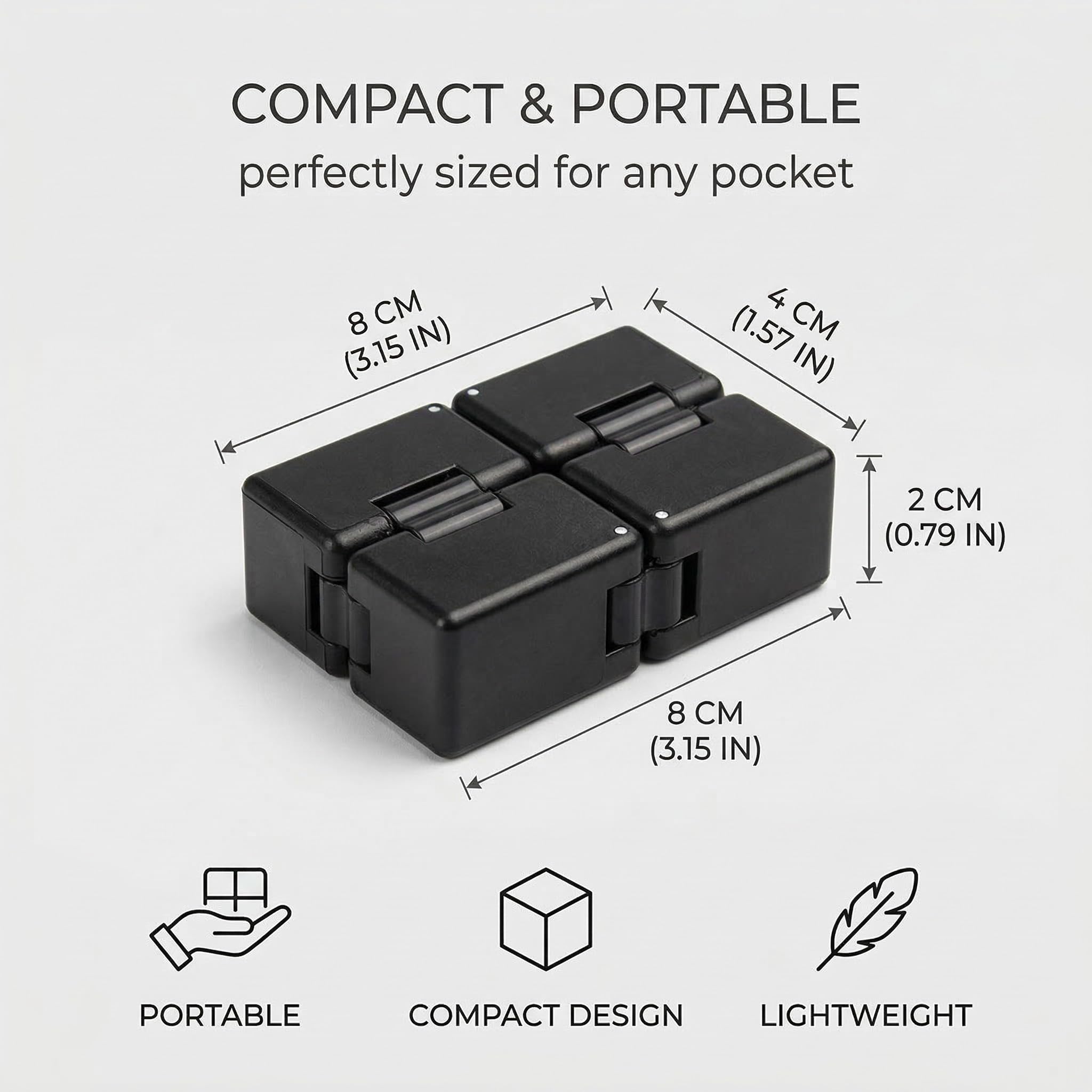Infinity Cube Fidget Toy, Unendlicher Würfel Gadgets Technik Spielzeug, Magic Flip Würfel Dekompression Zum Stressabbau, 8X4X2Cm (Schwarz)