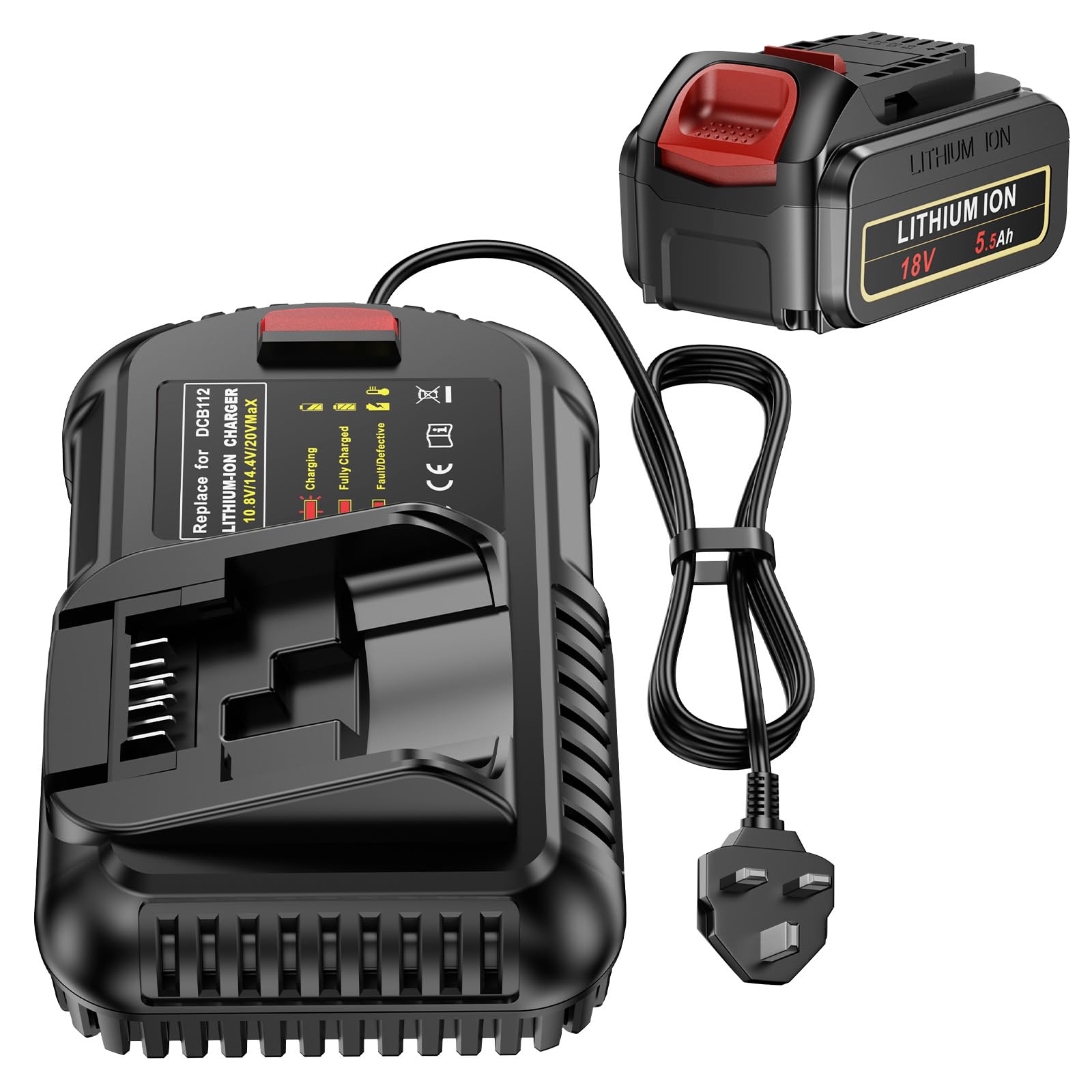 LabTEC Battery for Dewalt DCB204 with Charger 10.8V/ 14.4V/ 20V Max for DCB112 Li-ion Battery, Compatible with Dewalt DCB120 DCB121 DCB206 DCB205 DCB181 DCB181-XJ