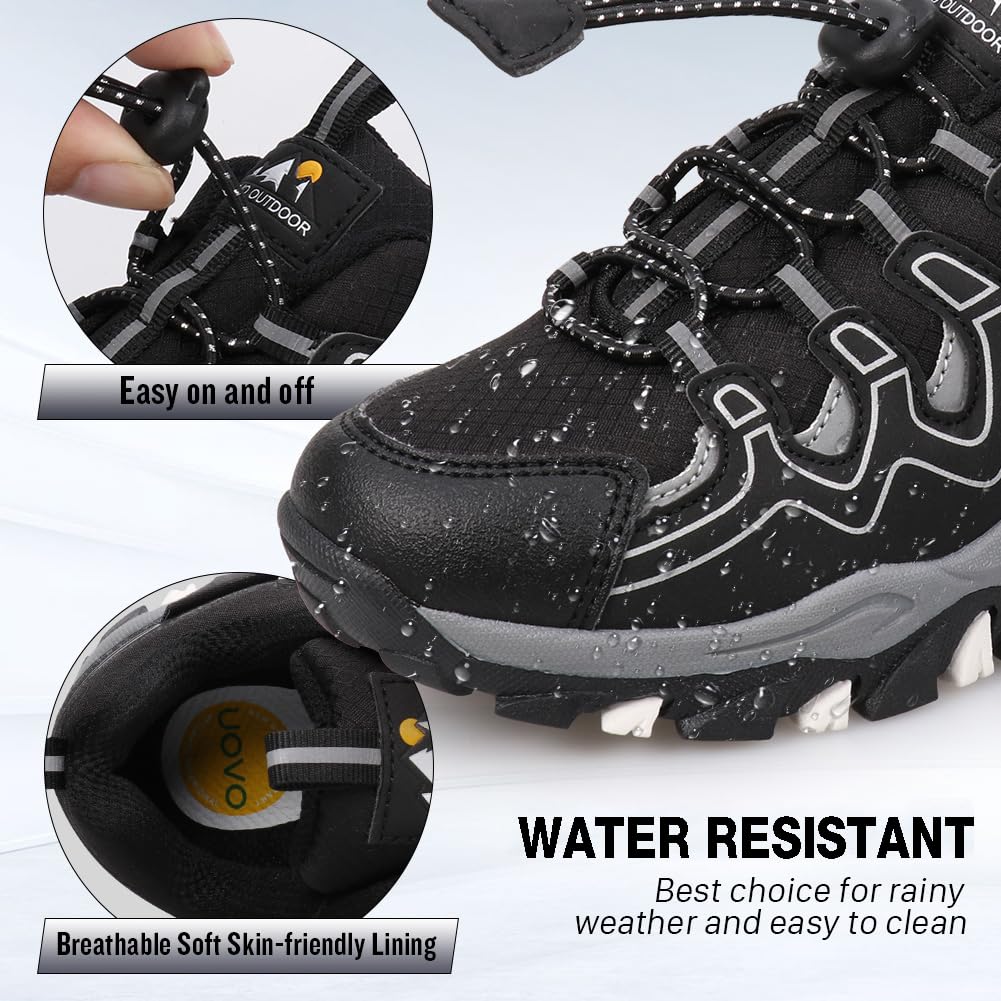 UOVO Boys Trainers Kids Walking Shoes Low-Top Sneakers Children Waterproof Trekking Hiking Footwear Running Shoes Black Blue Gray Size 9 UK Child to 5.5 UK — view 3