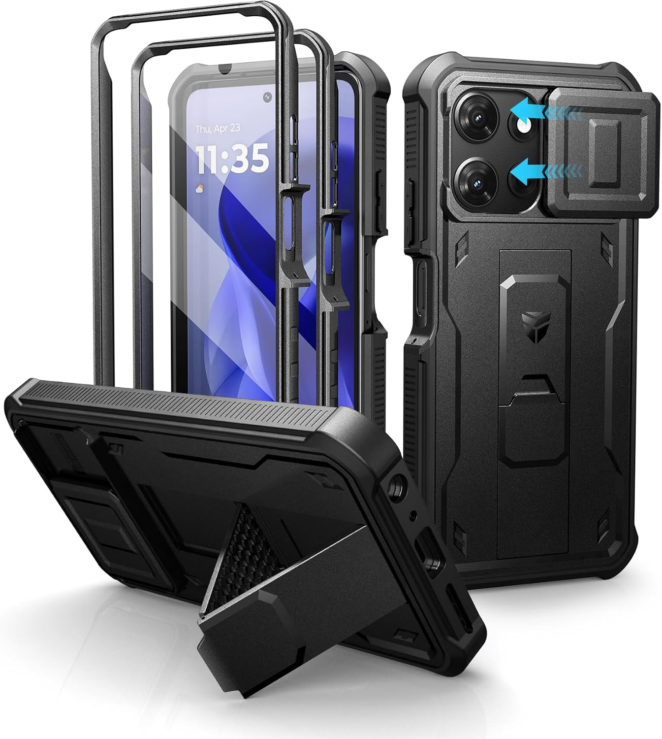 Dexnor for Motorola Moto G-Power-5G-2025 Case, [2 Front Frame] [Built-in Magnetic Slide Camera Cover & Kickstand] Heavy Duty Protection Shockproof Phone Case with Screen Protector, 6.8 inch Black