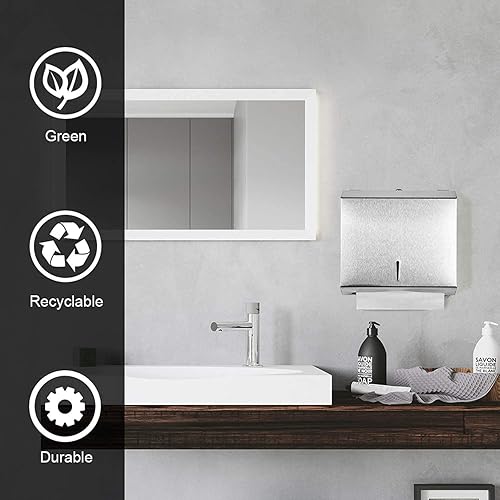 Miniatura 5 de Dispensador de toallas de papel comercial montado en la pared, dispensador de toallas de mano de baño de acero inoxidable cepillado con diseño de