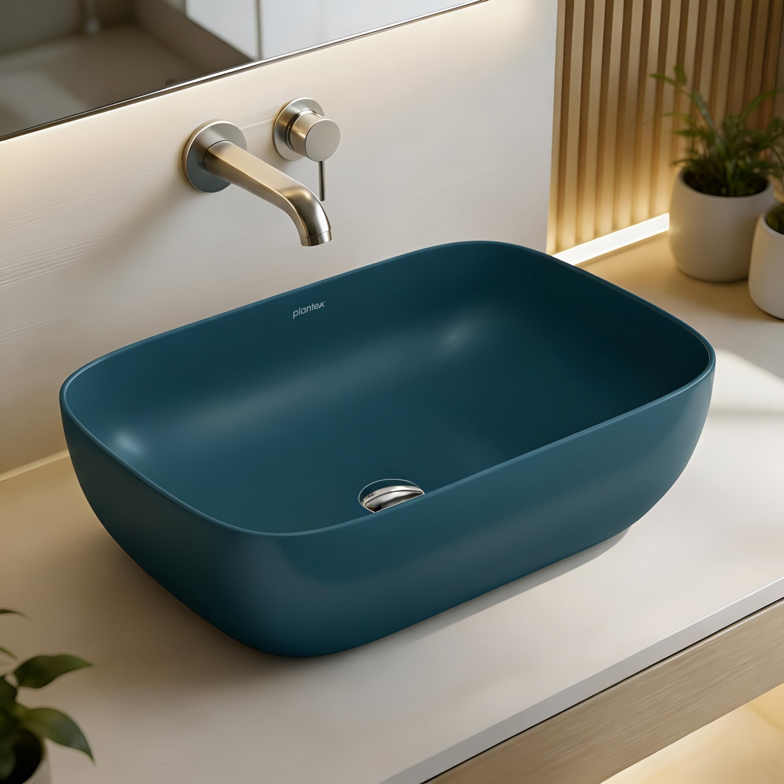 Plantex Wash Basin for Bathroom/Ceramic Basin/Rectangle Tabletop Basin/Hand Washbasin for Home/Restaurant - (18 x 13 x 5 inch -Pine Blue)