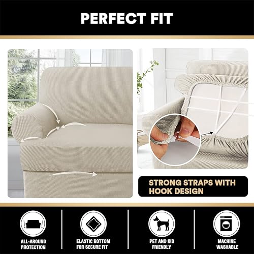 Miniatura 6 de Paquete de fundas de sofá con cojín en forma de T de 34 piezas, protector de muebles, patrón a cuadros, extraíbles y lavables, Island Fossi