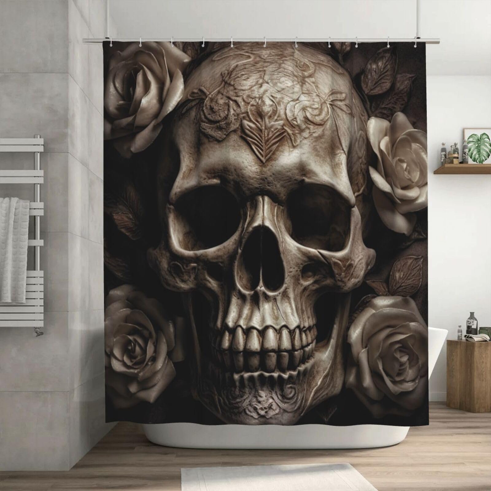 Rideau de douche tête de mort rose pour relooker une salle de bain moderne et rock