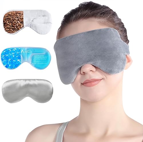 Atsuwell Máscara de ojos térmica refrescante para ojos secos, compresa de ojos cálida para microondas para relajación, presión sinusal, bolsa