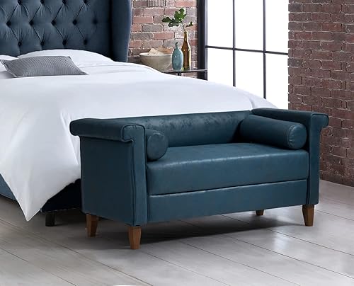 HULALA HOME Banco de extremo de cama con almohadas de refuerzo respaldo y brazos banco otomano tapizado para dormitorio entrada sala de estar