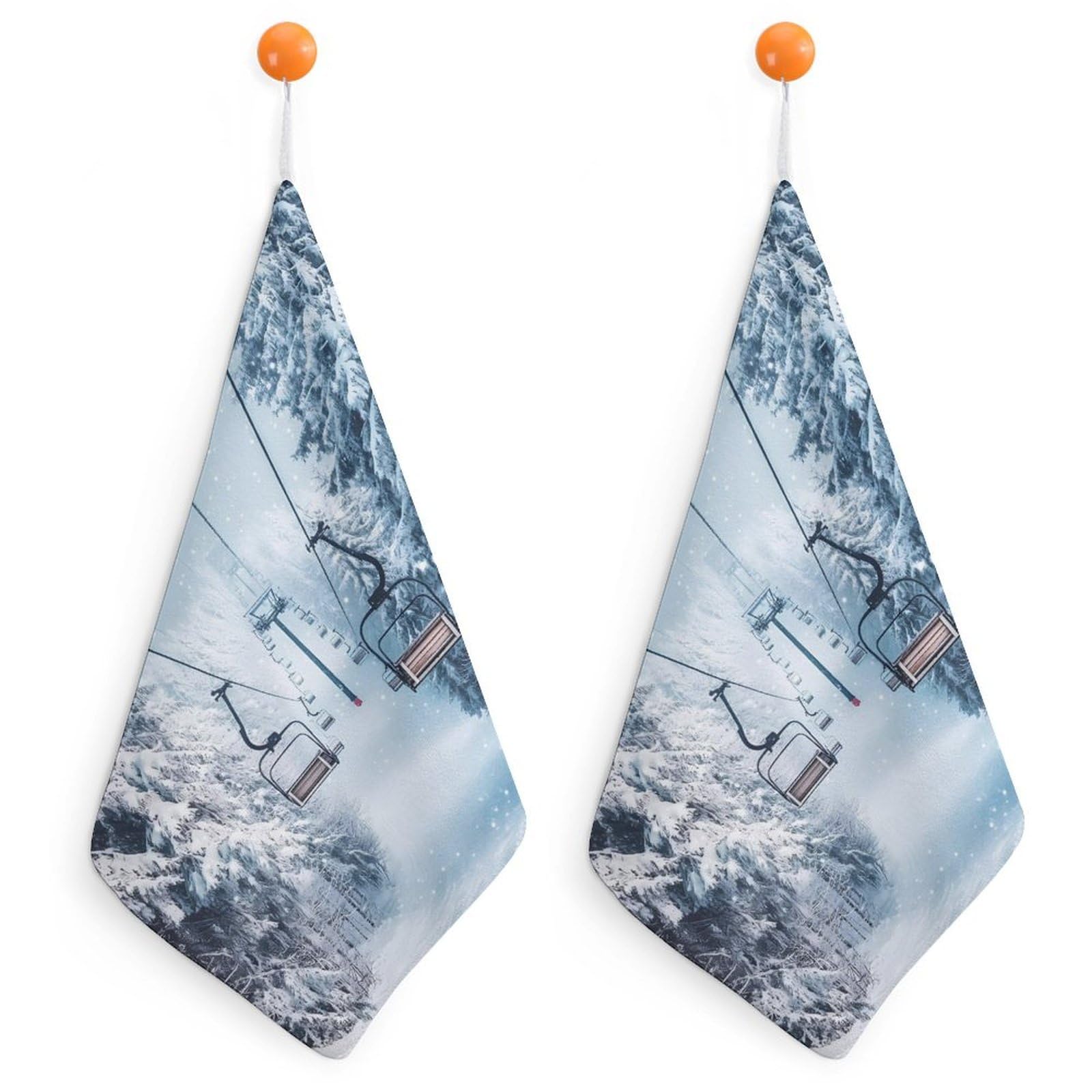 CGSBNGHA Winter Snowy Ski Skiing Lift Forests Hand Towel Hanging Face Towels Cleaning Cloths Handkerchief for Bathroom Kitchen
