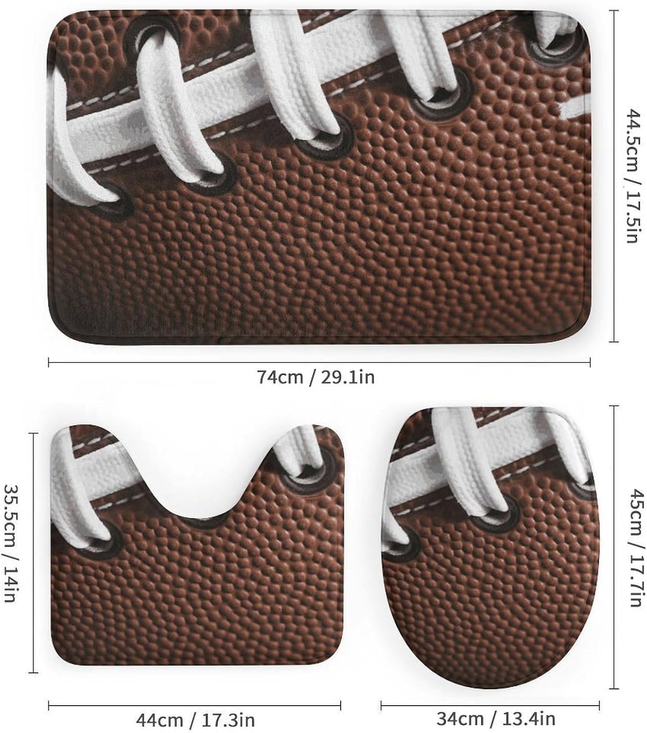 American Football Laces Shower Curtains Set 4 Piece with Non-Slip Rugs, Toilet Lid Cover and Bath Mat Soft Bathroom Carpet Waterproof Bathroom Curtain with 12 Hooks for Bathroom Decor
